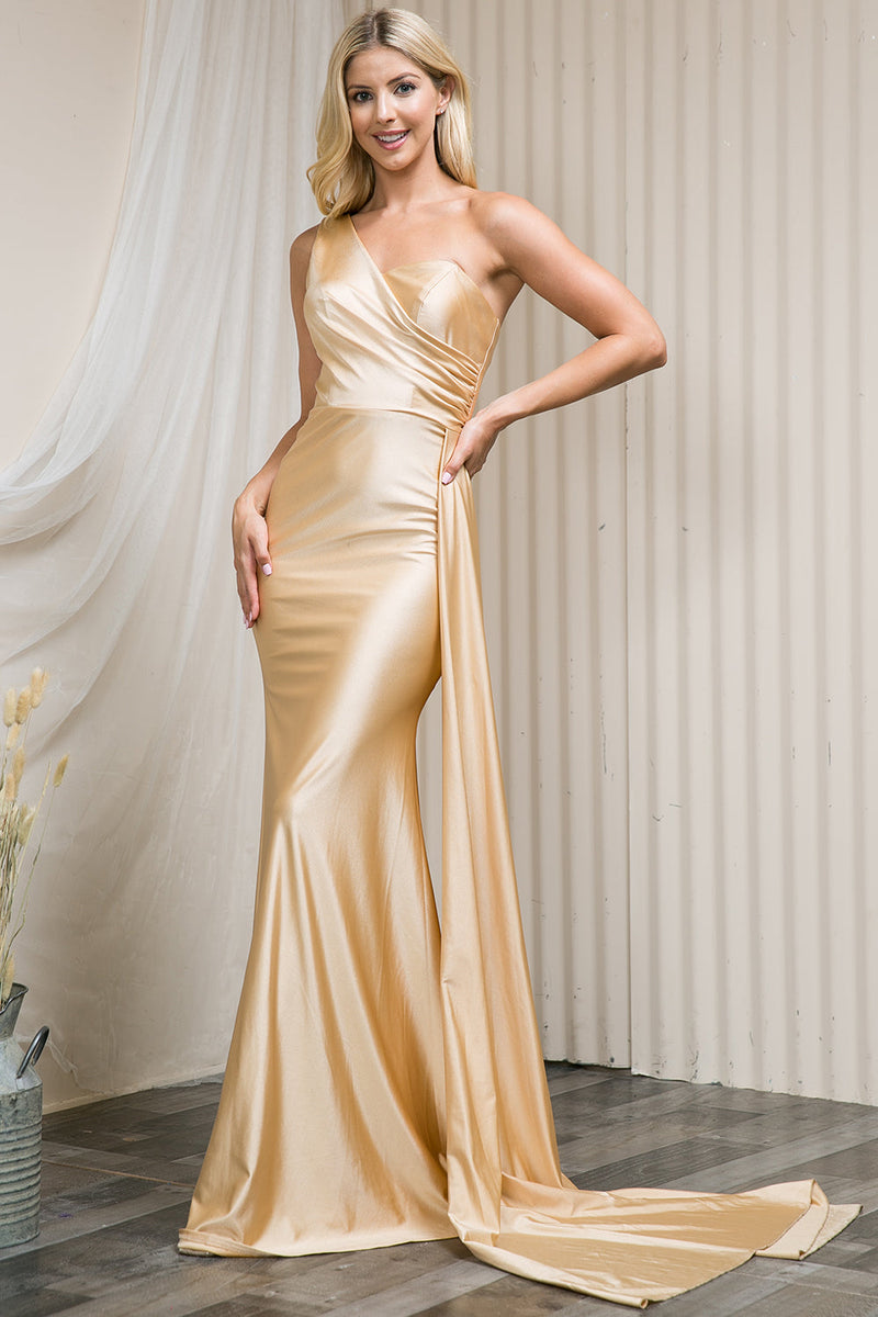 Silk champagne hot sale prom dress