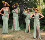 Load image into Gallery viewer, NOVA Wrap Spaghetti Straps Bridesmaids Maxi Dress with Side
