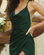 Load image into Gallery viewer, Green Bridesmaid Dress | Satin Evening Prom Dress | DOYIN LONDON
