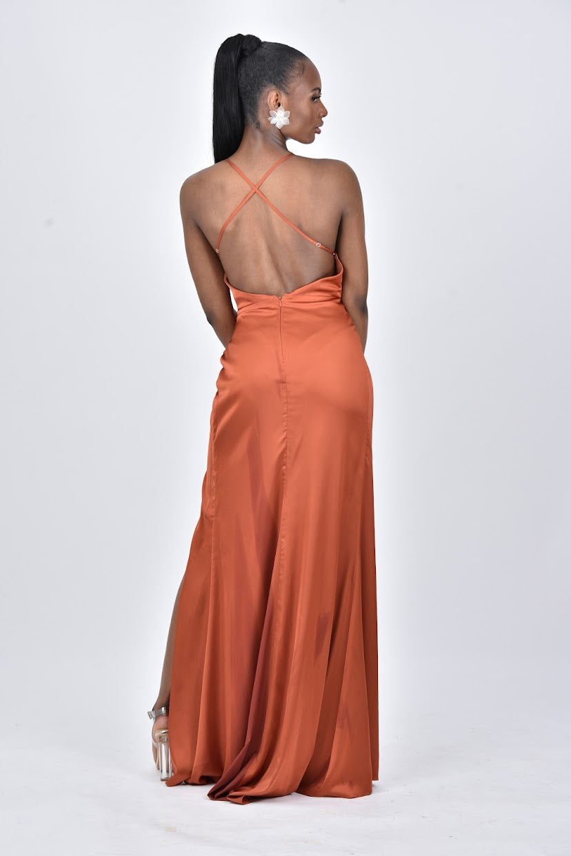 Burnt Orange Prom Dress | Burnt Orange Maxi Dress | DOYIN LONDON