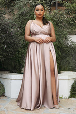 Load image into Gallery viewer, NOVA Wrap Spaghetti Straps Bridesmaids Maxi Dress with Side Split - Nude
