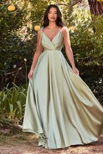 Load image into Gallery viewer, NOVA Wrap Spaghetti Straps Bridesmaids Maxi Dress with Side Split - Sage Green
