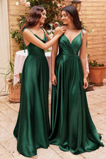 Load image into Gallery viewer, NOVA Wrap Spaghetti Straps Bridesmaids Maxi Dress with Side Split - Emerald Green
