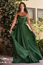 Load image into Gallery viewer, SORAYA Satin Cowl Neck Bridesmaids Maxi Dress with Side Split - Emerald Green
