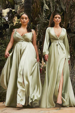 Load image into Gallery viewer, NOVA Wrap Spaghetti Straps Bridesmaids Maxi Dress with Side
