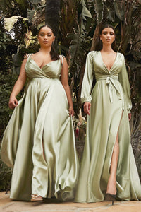 NOVA Wrap Spaghetti Straps Bridesmaids Maxi Dress with Side