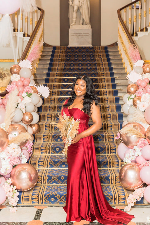 Burgundy Bridesmaids Dress | Burgundy Maxi Dress | DOYIN LONDON