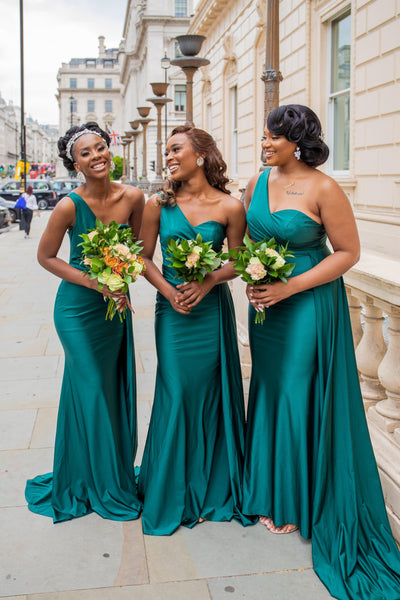 Emerald Green Modest Long Bridesmaid Dresses Cap Sleeves | eDresstore