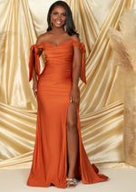 Load image into Gallery viewer, Burnt Orange Prom Dress | Satin Evening Prom Dress | DOYIN LONDON
