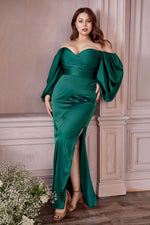 Load image into Gallery viewer, MADISON Satin Longsleeve Bridesmaids Maxi Dress with Side Split - Emerald Green - DOYIN LONDON
