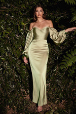 Load image into Gallery viewer, MADISON Satin Longsleeve Bridesmaids Maxi Dress with Side Split - Sage Green - DOYIN LONDON
