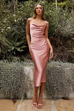 Load image into Gallery viewer, MARIA Satin Cowl Neck Dress - Blush Pink - DOYIN LONDON
