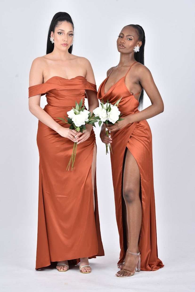 Burnt Orange Prom Dress | Burnt Orange Maxi Dress | DOYIN LONDON