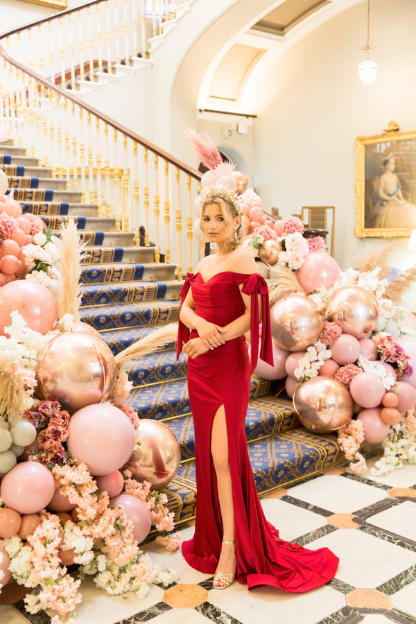 Burgundy Maxi Dress | Burgundy Satin Maxi Dress | DOYIN LONDON