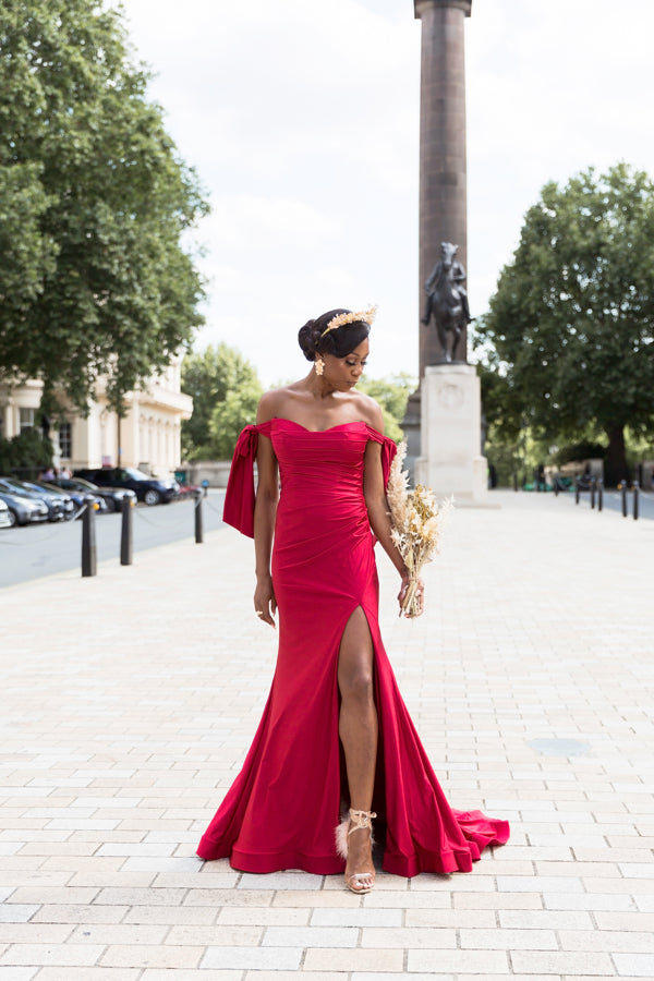 Burgundy Maxi Dress | Burgundy Satin Maxi Dress | DOYIN LONDON