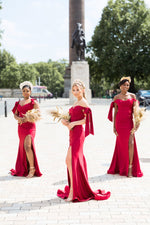 Load image into Gallery viewer, Burgundy Maxi Dress | Burgundy Satin Maxi Dress | DOYIN LONDON
