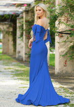 Load image into Gallery viewer, PENELOPE Off Shoulder Bridesmaids Maxi Dress with Bow Train and Side Split - Royal Blue - DOYIN LONDON
