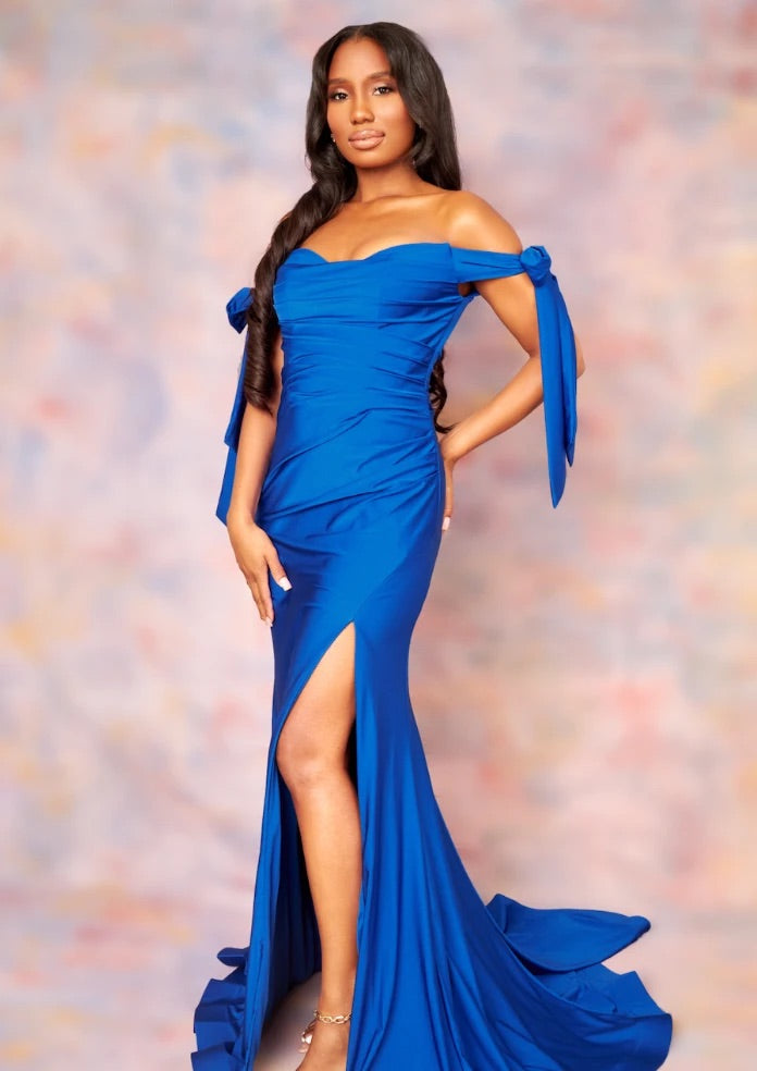 Off-the-shoulder Royal Blue Prom Gowns with Slit Side – loveangeldress