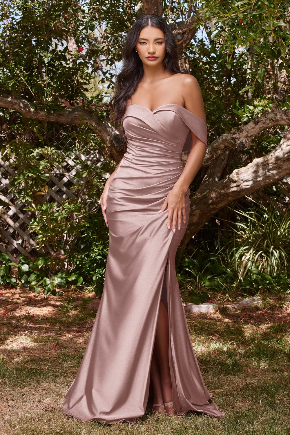 PROMISE Off Shoulder Ruched Waist Bridesmaids Maxi Dress with Side