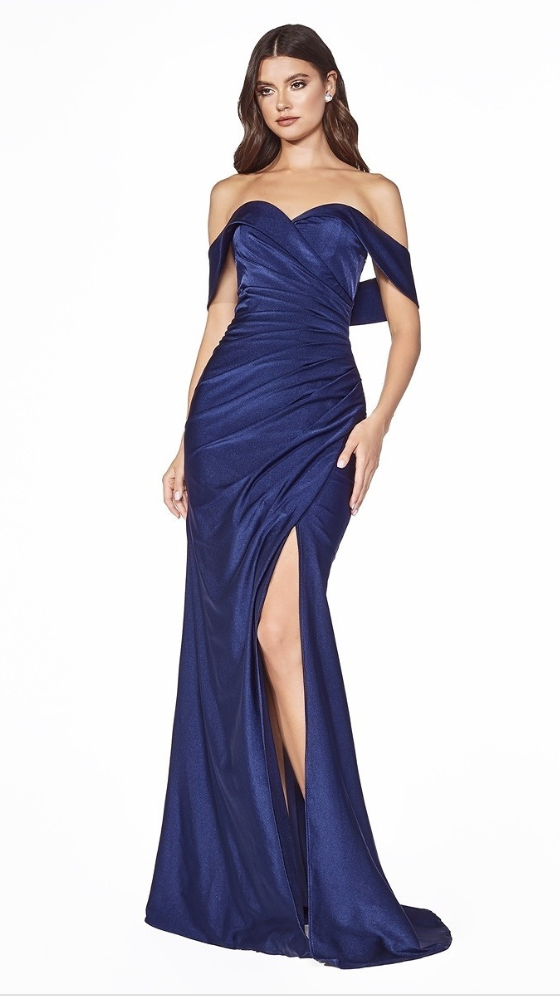PROMISE Off Shoulder Ruched Waist Bridesmaids Maxi Dress with Side