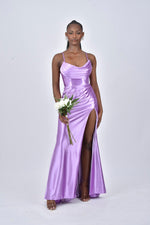 Load image into Gallery viewer, ZARA Satin Cowl Neck Bridesmaids Maxi Dress with Side Split
