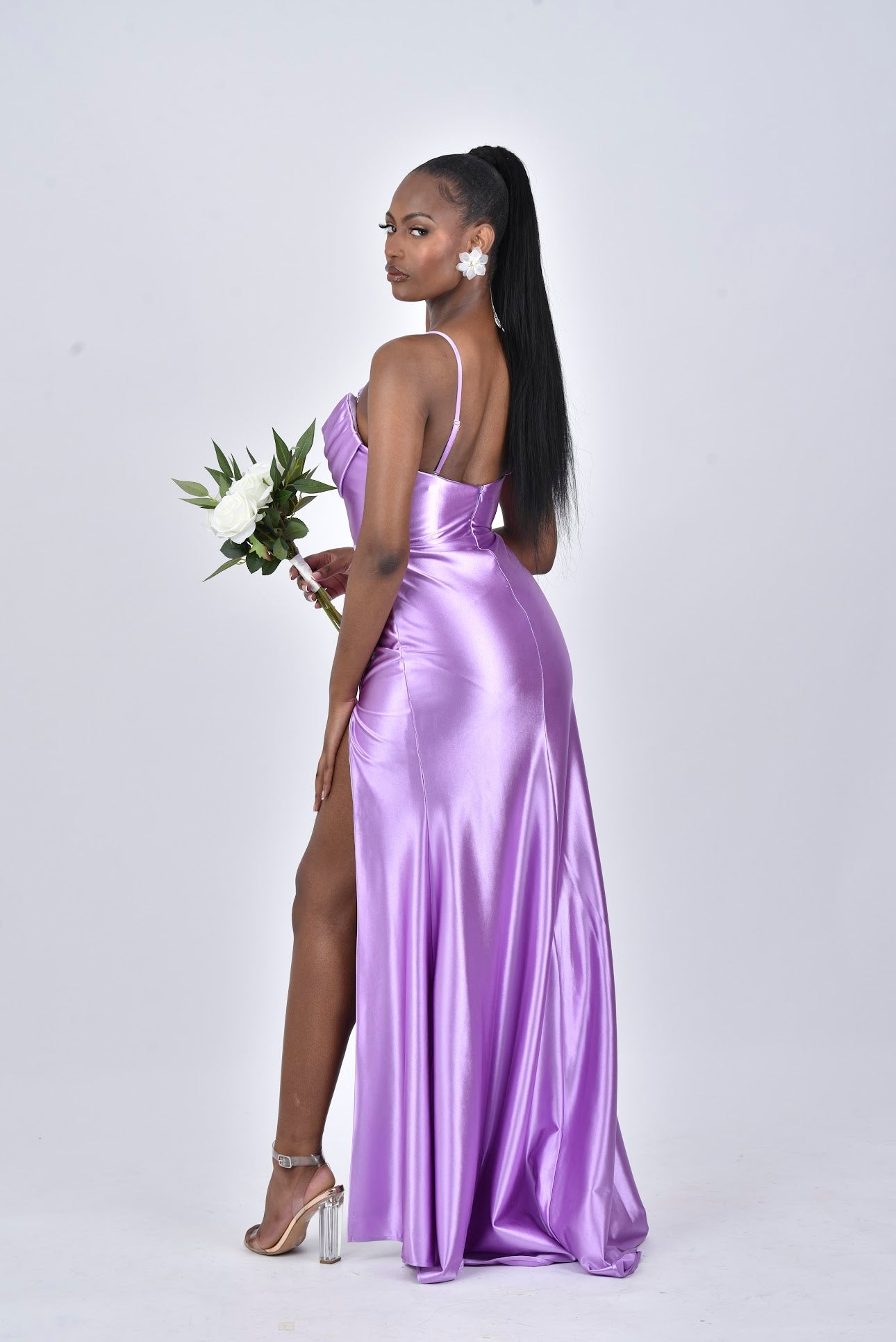 AVERY Satin Off Shoulder Cowl Neck Bridesmaids Maxi Dress with Side Split - DOYIN LONDON AVERY Satin Off Shoulder Cowl Neck Bridesmaids Maxi Dress with Side Split - DOYIN LONDON